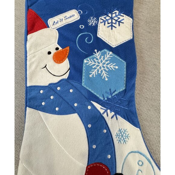 Jumbo Hobby Lobby Let It Snow Snowman Christmas Stocking 29" BlueFelt Winter - Picture 2 of 9